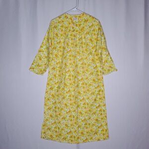 Primstyle Vtg Flannel Nightgown Women 38 Yellow Retro Floral Multicolor 70s